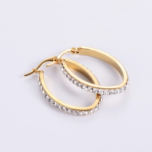 Elegant 18K gold plated titanium steel oval hoop earrings with sparkling crystal inlay