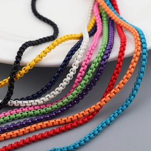 Colorful metal box chain necklaces in multiple candy colors for versatile jewelry styling