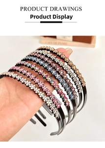 Detail of non-slip headband featuring multi-colored rhinestone flower patterns and inner teeth