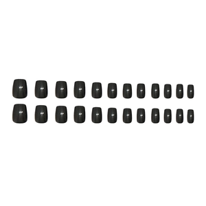Glossy black short square press-on nails set with 24 pieces of reusable false nails