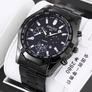 Orologio cronografo business ORUSS con cinturino in acciaio nero e grande quadrante