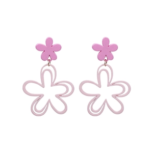Sweet pink hollow flower drop earrings in a minimalist floral design for women