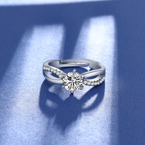 Close-up of a 1 carat six-prong brilliant cut high carbon diamond ring in silver metal