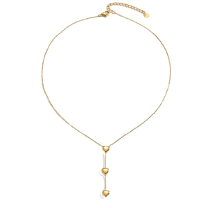 Elegant gold titanium heart tassel pendant necklace with adjustable chain for women