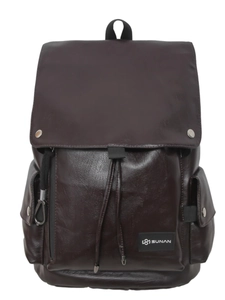 Zaino in pelle PU marrone scuro di alta qualità con coulisse vintage e fibbie in metallo