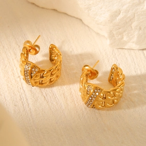 Chunky Hoop Earrings Stainless Steel 18K Gold Plated Chain Link C-Shaped Pavé CZ Zirconia Punk Hip Hop For Women Fashion