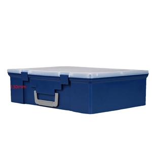 Blue transparent PP plastic storage box with handle and 130mm dimension height