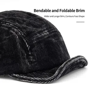 Vintage Cord-Baseballkappe mit faltbarem und verbreitertem Schirm zur Gesichtsformung
