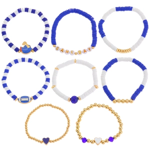 Set of 8 blue and white beaded bracelets featuring Game Day charms and football details