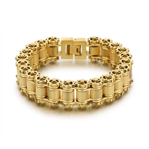 Bracelet chaîne de vélo pour hommes en acier inoxydable doré au design industriel
