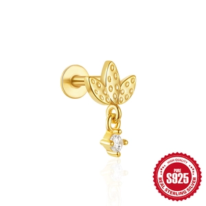 925 Sterling Silver bow-tie stud earrings with triangle zircon in a gold-plated finish