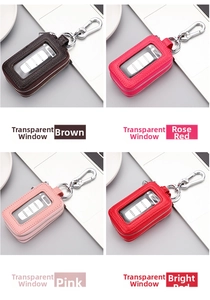 Genuine leather key cases with transparent window in four colors with metal zippers