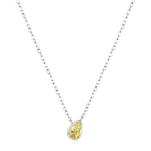 Pear Shape Yellow Zirconia Necklace 925 Sterling Silver Water Drop Clavicle Chain Elegant Minimalist Jewelry For Women