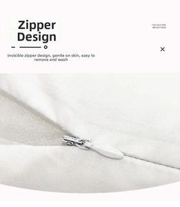 Detail of invisible zipper design on soft white cushion cover for easy removal