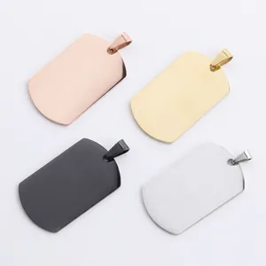 Polished stainless steel rectangular pendants in rose gold, gold, black, and silver finishes