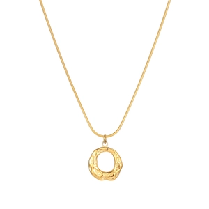 Minimalist Stainless Steel Hammered Circle Pendant Necklace For Women Men Lava Texture Snake Chain Adjustable Jewelry Gift