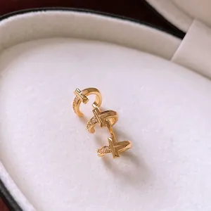 Luxury 18k gold plated T-shaped cuff earrings with cubic zirconia for women