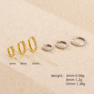S925 sterling silver geometric huggie earrings with cubic zirconia in gold and silver