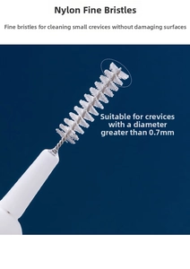 Macro detail of mini nylon cleaning brush for shower holes larger than 0.7mm diameter