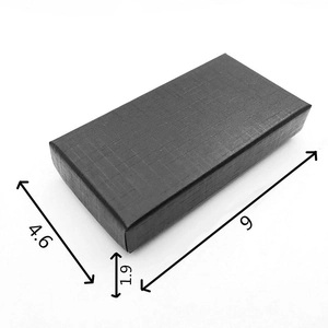 Minimalist black jewelry gift box with textured surface showing 9x4.6x1.9cm dimensions