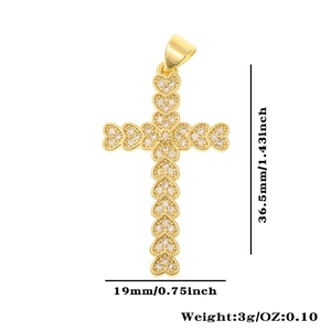 Detailed view of heart-shaped gold cross pendant with dimensions and weight specs