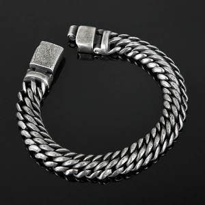 Vintage braided stainless steel mesh bracelet for men with antique silver finish