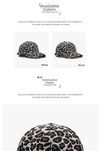 Vue détaillée de casquettes de baseball à motif léopard en noir et blanc en coton sergé