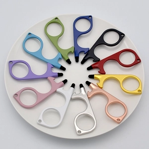 Non Contact Door Opener Keychain Zinc Alloy Touchless Hand Tool With Stylus Tip For Elevator Screen Portable Key Ring