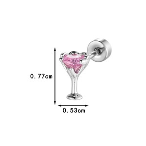 Pink zircon goblet stud earrings in silver finish with martini glass design measures 0.77cm