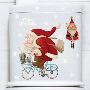 Sticker Père Noël à vélo pour décoration de salle de bain et abattant de WC