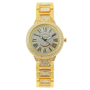 Luxury Women's Quartz Watch Full Rhinestone Iced Out Roman Numerals Metal Strap Fashion Wristwatch For Ladies