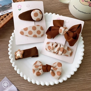 Koreaans Melkthee Bruin Haarspelden Set Strik Stippen Corduroy Satijn Haarklemmen Voor Meisjes Zoet Herfst Winter Haaraccessoires