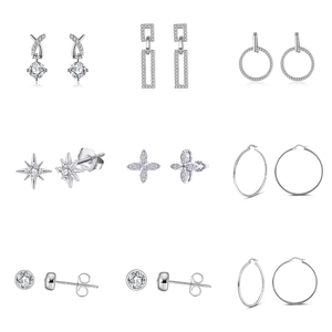 Collection of nine S925 sterling silver stud earrings with sparkling cubic zirconia stones