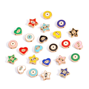 Colorful evil eye alloy charms in heart, star, and round shapes for jewelry making