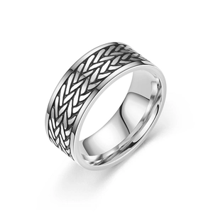 Vintage titanium steel ring with silver woven texture for men and women