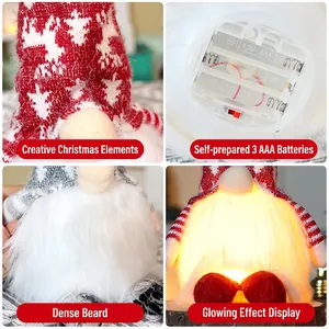 LED lighted Christmas gnome doll with reindeer hat and warm glow battery box