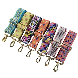Adjustable Wide Bag Strap Floral Printed Replacement Shoulder Strap With Golden Alloy Buckle For Women Handbags Crossbody Bag Accessories