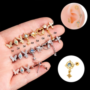 Orecchini A Perno In Acciaio Inossidabile Zirconi Farfalla Cuore Occhio Piercing Cartilagine Gioielli Con Vite Per Donna