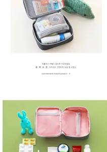 Travel first aid kit organizer with multi-layer mesh pockets and pink inner lining