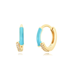 S925 silver needle light blue heart enamel hoop earrings with sparkling zircons