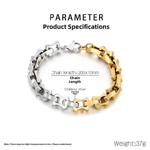 Two-tone gold and silver stainless steel link bracelet dimensions 200x10mm for men