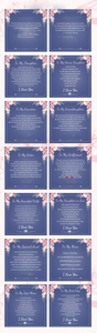 Vue macro de 14 cartes de vœux assorties avec roses roses et enveloppes florales
