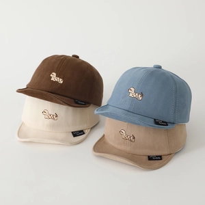Kids Baseball Cap Soft Short Brim Cotton Blend Dog Embroidery Sun Protection Adjustable Hat For Toddler Baby