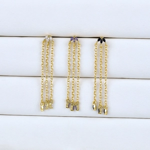 Luxury S925 silver tassel earrings with colorful marquise rhinestones in gold finish