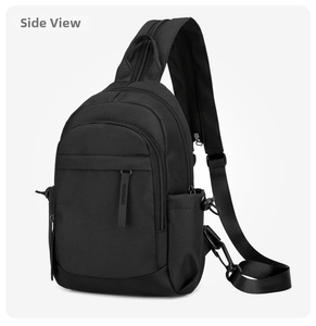 Black nylon sling bag cross-body backpack for men and women, waterproof casual.