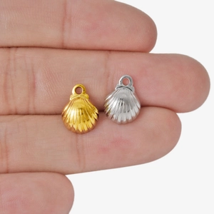 304 Stainless steel shell charms in gold and silver finish for DIY jewelry making