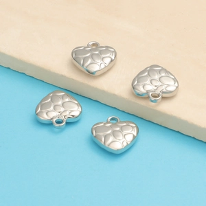 Silver titanium steel heart pendants with pebble texture for DIY jewelry making