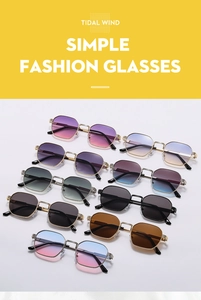 Detailed array of trendy small frame polygonal metal sunglasses in multiple gradient tints