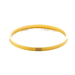 Minimalist gold titanium steel bangle bracelet with delicate horizontal grooved texture