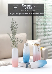 Detailed view of textured ceramic vases in gradient pink and blue for home decor